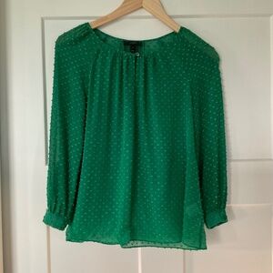 J.Crew Factory Green Sheer Chiffon Swiss DotBlouse Top 3/4 sleeve
